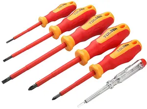 Tolsen Tools Screwdriver Set VDE 6 Pc (3x75,4x100,5.5x100,PH1x80,PHZ2x100+ Volt Tes