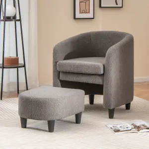 Costway Comfy Modern Barrel Chair Bedroom Upholstered Club Chair w/ Ottoman