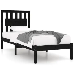 Berkfield Bed Frame Black Solid Wood Pine 100x200 cm