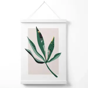 Palm Leaf Green and Red Minamilist Poster with Hanger / 33cm / White