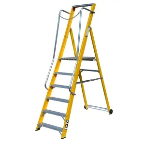 Lyte 6 Step Glass Fibre Fibreglass Wide Step Ladder with Handrails and Insulation