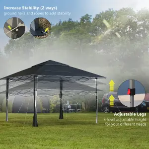 Outsunny 4 x 4m Outdoor Pop-Up Canopy Tent Gazebo Adjustable Legs Bag Grey