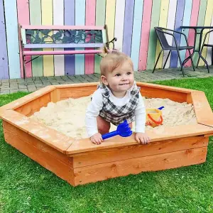 Sandpit - Hexagonal Wooden Sand pit for All Ages - 1.5m Diameter with Weatherproof Cover and Underlay