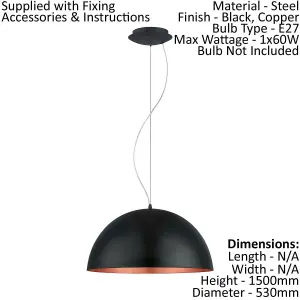 Pendant Ceiling Light Black Outer Colour Copper Inner Colour Bulb E27 1x60W