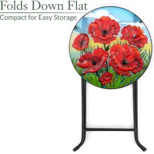 Folding Glass Table Garden Outdoor Patio Decoration Painted Round Top Christow Poppy