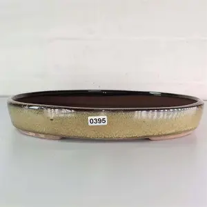 26cm Glazed Bonsai Pot - Oval - 26cm x 19cm x 4cm - Green