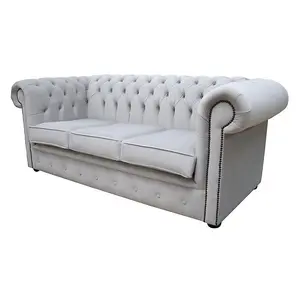 Chesterfield 3 Seater Passion Silver Velvet Fabric Sofa Bespoke In Classic Style