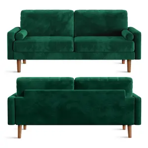 Neche Upgraded Springs Velvet Rolled Arm Upholstered 3-Seater Loveseat Green