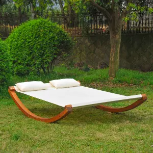 Garden Outdoor Wooden Wood Frame Hammock Rocking Sun Bed Lounger Beds + 2 Pillows