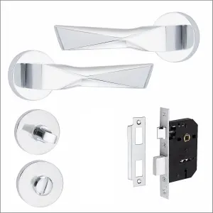 1 Set Aura Design Bathroom Door Handle Set Polished Chrome Finish