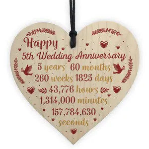 Red Ocean Handmade Wooden Heart Plaque 5th Wedding Anniversary Gift For Her Him Husband Wife Congratulations