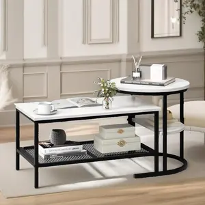 Bastidas 2 Piece Nest of Tables Coffee End Side Table Living Room Black/White