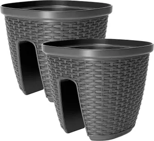 Emsa 2PC Black Casa Mesh Railing Pots 30cm x 30cm x 26cm