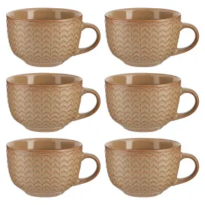 Set of 6 Dark Brown Large Stoneware Cups Coffee Mugs