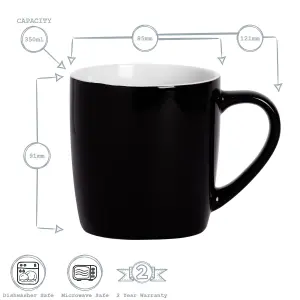 Argon Tableware - Coloured Coffee Mugs - 350ml - Pack of 6 - Black