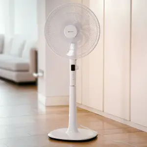 Pro Breeze 16" Pedestal Fan - Low Energy DC Motor, 3 Operating Modes & Remote Control - White