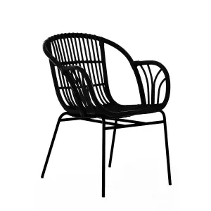 Interiors by Premier Black Natural Rattan Chair with Raised Sides, Rustless Rattan Chair, Easy Cleaning Rattan Armchair