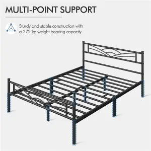 Yaheetech Black 4ft6 Double Metal Bed Frame with Cloud-inspired Design Headboard