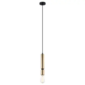 Luminosa Modern Hanging Pendant Black 1 Light  with Brass Shade, E27 Dimmable