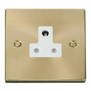 Satin / Brushed Brass 1 Gang 5A Round Pin Socket - White Trim - SE Home