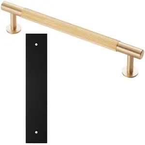 Pull Handle & Contrasting Backplate Set - Reeded Lined T Bar - Satin Brass & Black