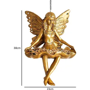 Gold Fairy Bird Feeder - Weatherproof Outdoor Garden Wild Bird Seed Feeding Station with Gilded Finish - 38 x 23 x 20cm