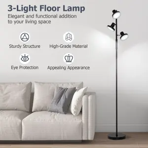 Costway 3-Light Modern Floor Lamp Freestanding Tree Lamp w/ 3 Angle Adjustable LED Light