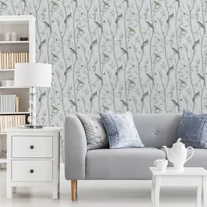 Next Chinoiserie bird trail Duck egg Smooth Wallpaper