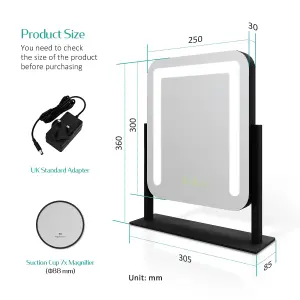 EMKE Hollywood Vanity LED Mirror with 7X Magnifier, 3 Color Lighting, Rotation, Adjust Brightness, 30x23cm, Black