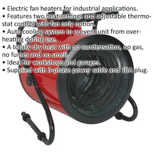 9000W Industrial Electric Fan Heater - 2 Heat Settings - Thermostat Control