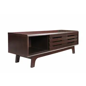 Essentials TV Cabinet with Sliding Slatted Door and Shelf in Wenge Wood Effect