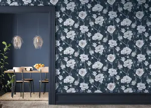 Arthouse Ashley Floral Navy Wallpaper