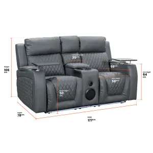 Venice Series Two 3 2 Electric Cinema Recliner Sofa Set in Grey Leather Aire