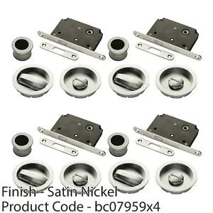 4 PACK - Complete Locking Sliding Pocket Door Pack Set- Satin Nickel - Thumbturn Bathroom