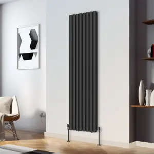 Right Radiators 1800x472mm Vertical Double Oval Column Designer Radiator Black