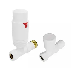 Right Radiators White Straight TRV Thermostatic Radiator valve & lockshield 15mm x 1/2"