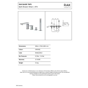 RAK Blade 3 Hole Polished Chrome Modern Bath Shower Mixer Tap Solid Brass