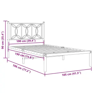 Berkfield Metal Bed Frame without Mattress with Headboard White 100x190cm