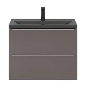 GoodHome Imandra Slimline Gloss Warm Grey Wall-mounted Bathroom Cabinet (H) 600mm (W) 800mm