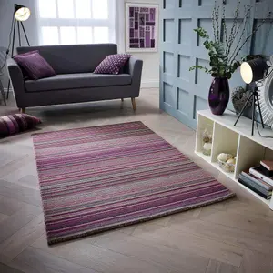 Melrose Mubai Stripe Wool Made Berry Area Rug 160/230cm