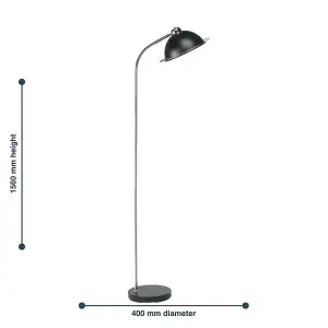 First Choice Lighting Bauhaus Black Dome Floor Lamp with Chrome Detail