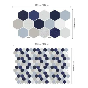 Walplus 3D Tile Stickers Honey Hexa Blue and Cream Epoxy