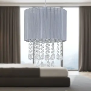 First Choice Lighting Voile 25cm Jewelled Grey Ribbon Pendant Shade