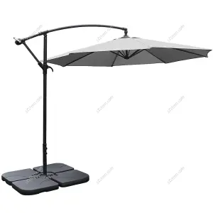 3M Outdoor Light Grey Cantilever Crank Tilt Swivel Banana Umbrella Sunshade with Fillable Base