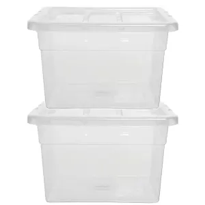 2 x Clear Plastic Stackable Transparent Storage Boxes 22 Litre Complete With Lids