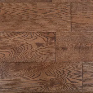 GoodHome Skanor Dark Brown Oak effect Oak Solid wood flooring, Pack of 1, 1.3m²