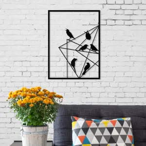 Decortie Birds on wire Modern Metal Art Wall Home Decorative Ornament, Black