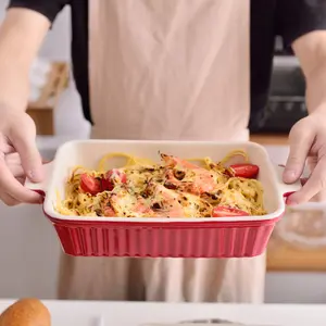  4 Piece Ceramic Baking Dish Set Red