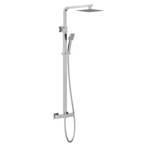 Chrome Square Thermostatic Rainfall Overhead Rigid Riser Shower Kit & Handset - Solid Brass