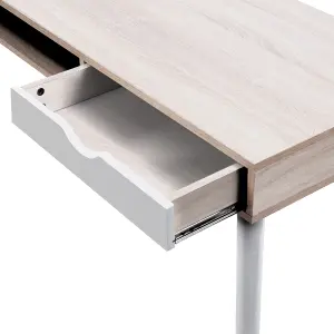 Nautilus Designs Oak Computer Desk with White Frame, Drawer & Open Storage Compartment